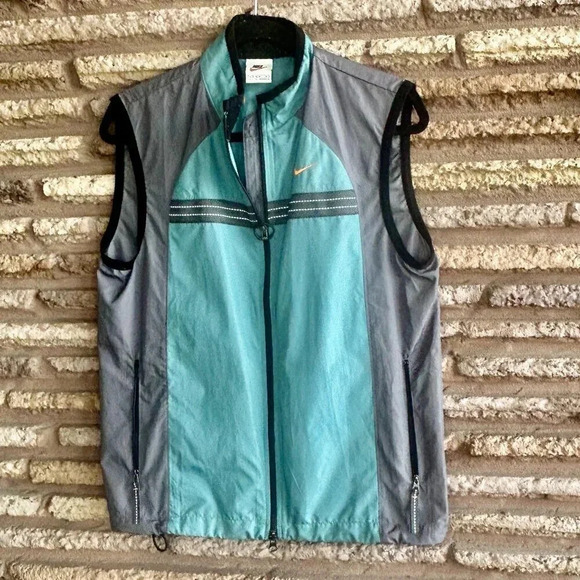 Nike Vintage White Label Gray Teal Windbreaker Running Vest Unisex Size Medium - Picture 1 of 9